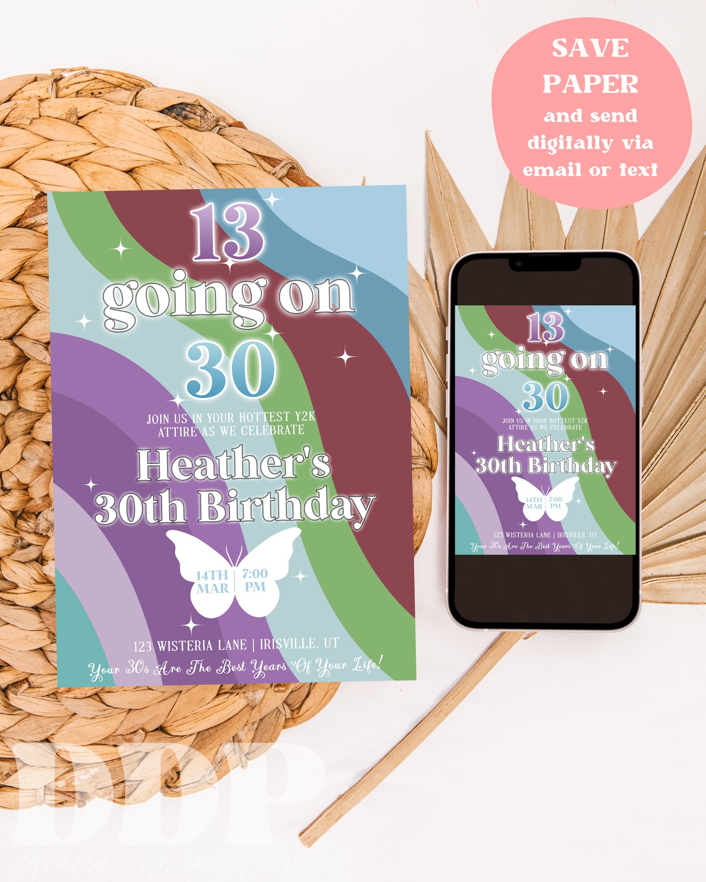 13 Going On 30 | Editable 13th or 30th Birthday Party Invite | Y2K Birthday Invitation | Retro Thirty Flirty and Thriving Party