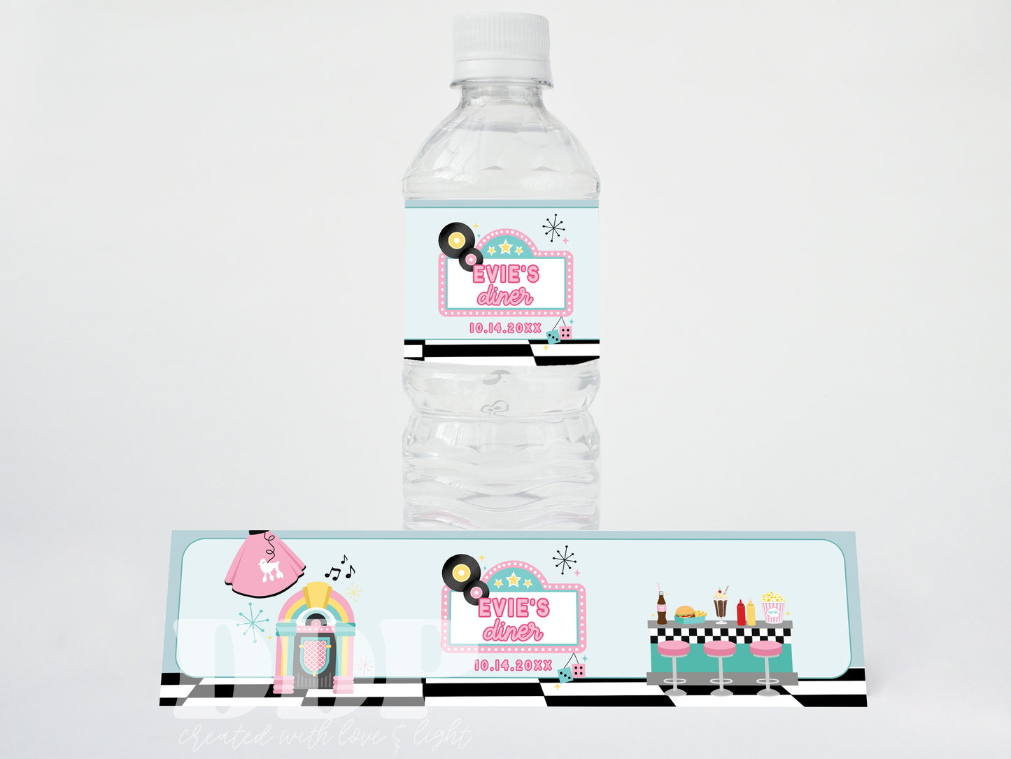 Sock Hop Birthday Water Bottle Label | Retro 1950s Diner Birthday Party Decor | 50s American Diner Decor