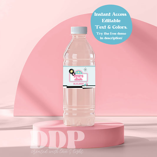 Sock Hop Birthday Water Bottle Label | Retro 1950s Diner Birthday Party Decor | 50s American Diner Decor