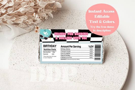 Sock Hop Chocolate Wrapper Bar Label | 50s Diner Birthday Party Decor | Midcentury 1950s Hershey Bar Labels