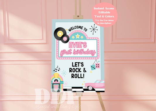 50s Diner Party Welcome Sign, Retro 50s Birthday, Sock Hop, Retro Diner Birthday Decor