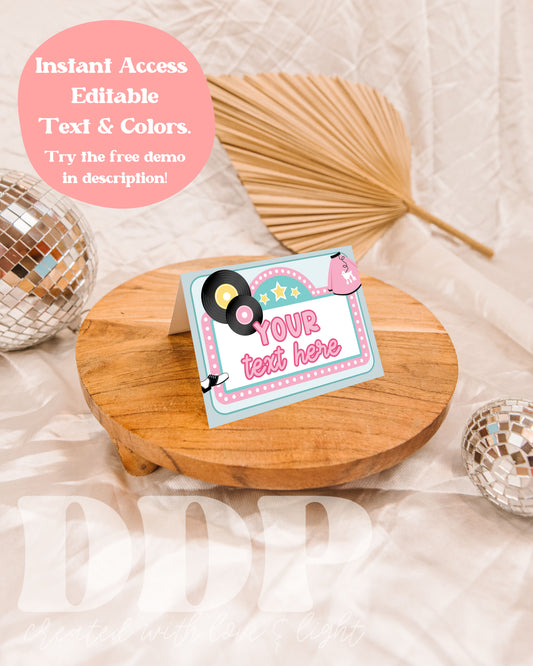 Fifties Party Food Tent Label | Sock Hop 50's Retro Diner Printable Party Decor Buffet Cards | Retro 1950s Party Food Labels