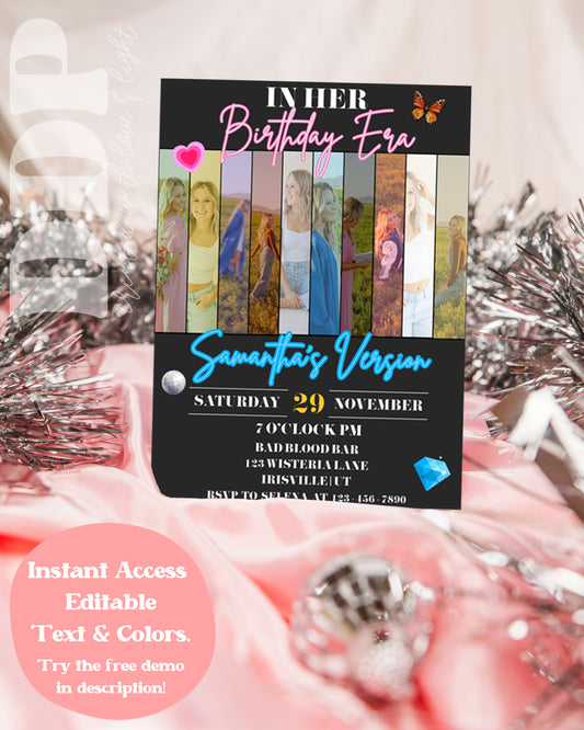Eras Tour In Her Birthday Era Invitation Template | Swiftie Editable Invite Template