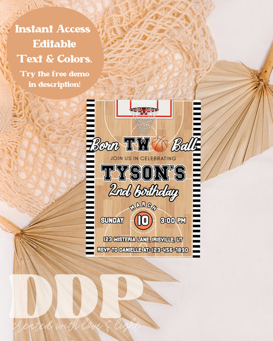 Born Two Ball Birthday Invitation | Born 2 Ball Birthday | Basketball Invitation | Boys Sports Second Birthday Invite