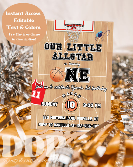 Basketball Birthday Invitation | Basketball First Birthday | Basketball Invitation | Boys Sports Rookie Year Birthday Invite