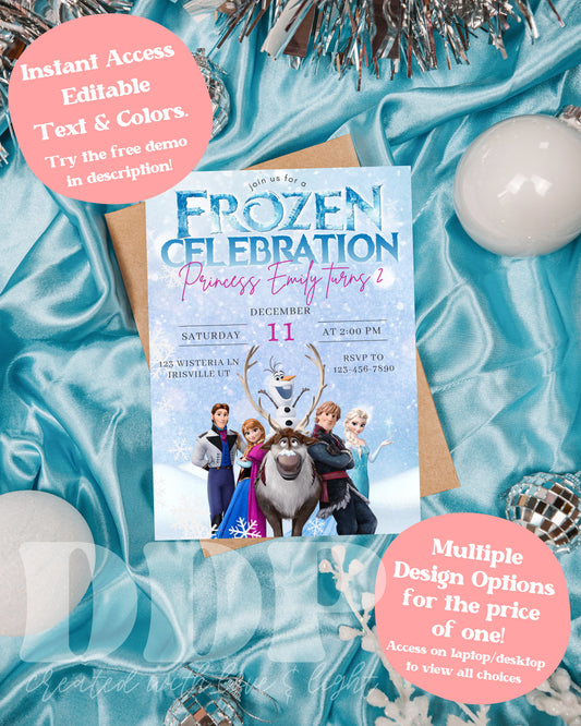 Frozen Inspired Birthday Invitation | Anna Elsa Birthday Invitation | Frozen Party Invite
