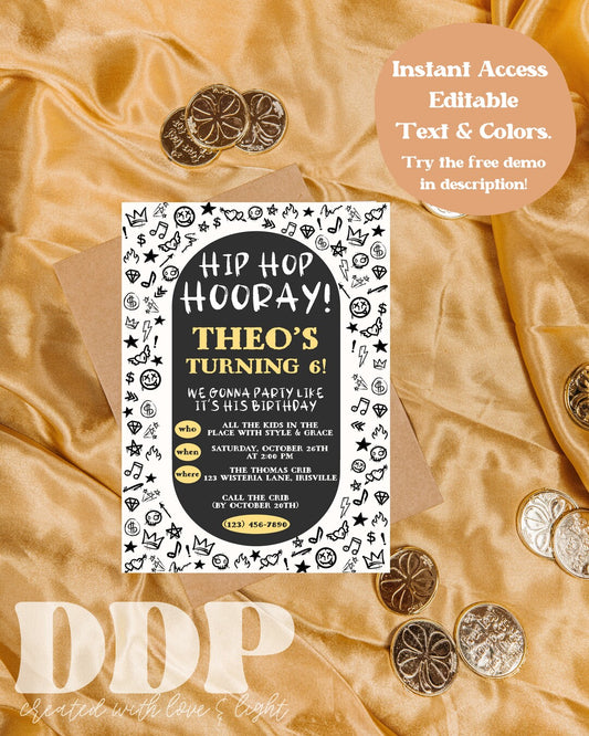 Retro Hip Hop Hooray Birthday Invitation | 90s Theme Music Birthday Invite