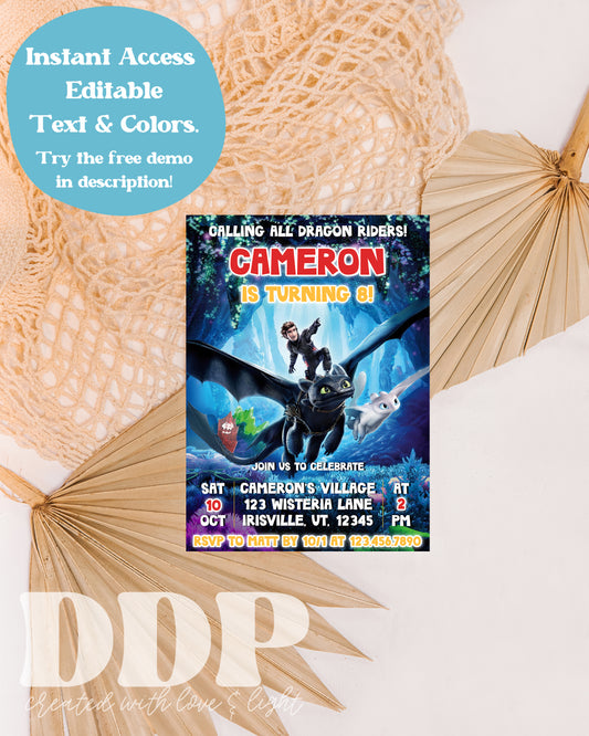 How to Train Your Dragon Birthday Invitation | Toothless Light Fury Invite | Toothless Dragon Birthday Party
