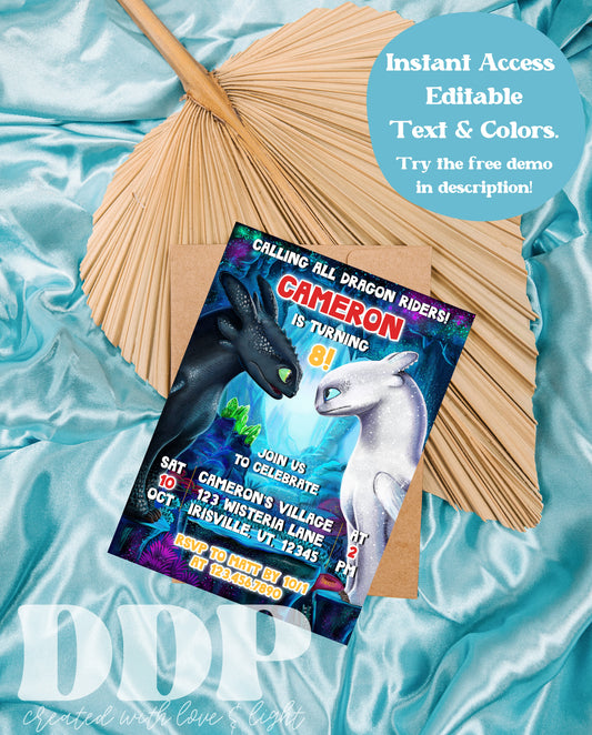 How to Train Your Dragon Birthday Invitation | Toothless Light Fury Invite | Toothless Dragon Birthday Party