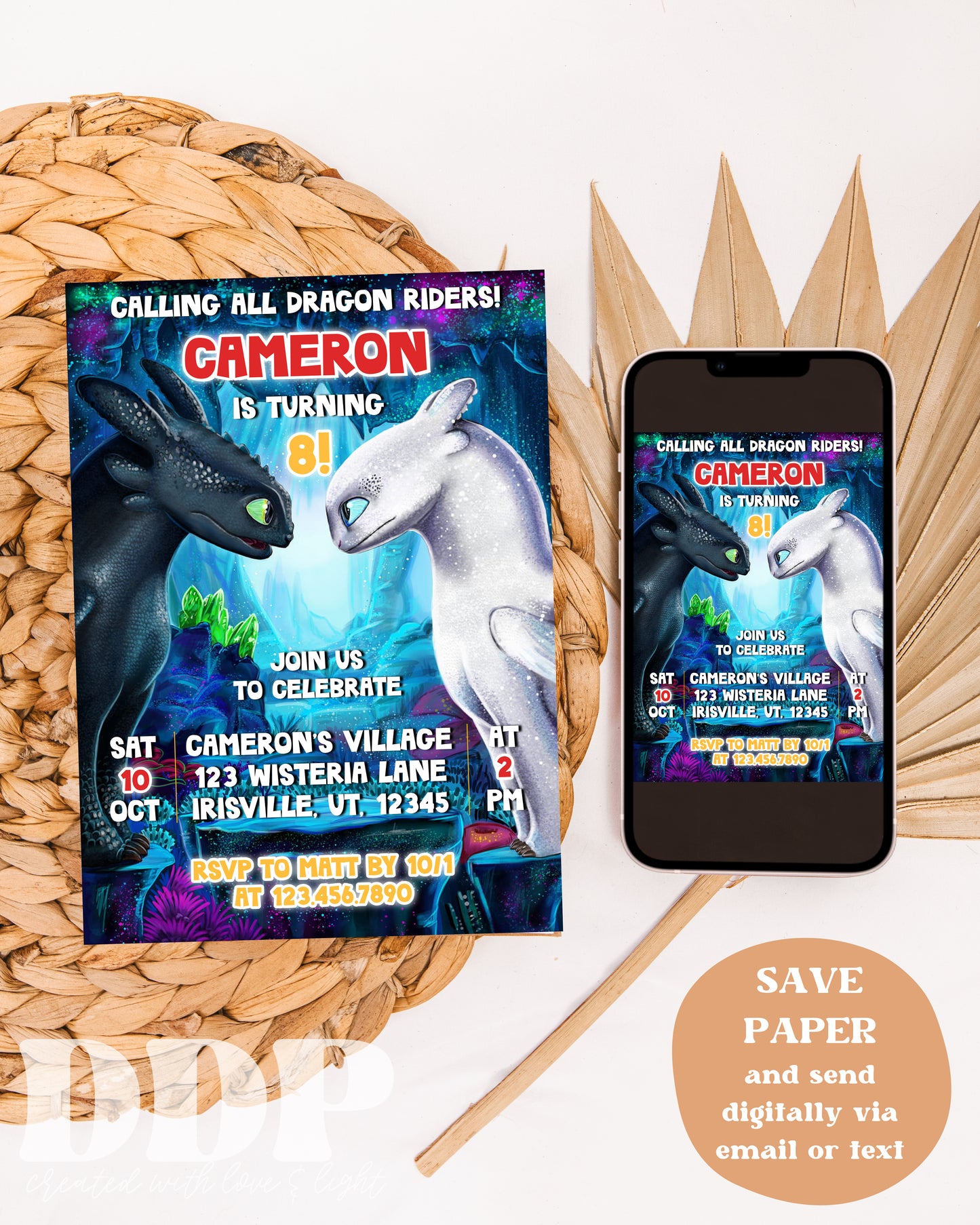 How to Train Your Dragon Birthday Invitation | Toothless Light Fury Invite | Toothless Dragon Birthday Party