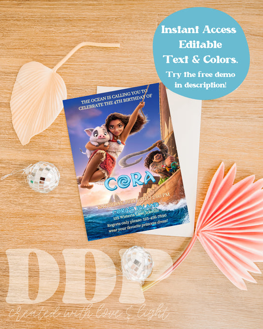 Moana Birthday Invitation | Moana ANY AGE Birthday Invite | Island Princess Themed Birthday