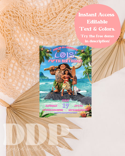 Moana Birthday Invitation | Moana Summer Birthday Invite | Island Princess Themed Birthday