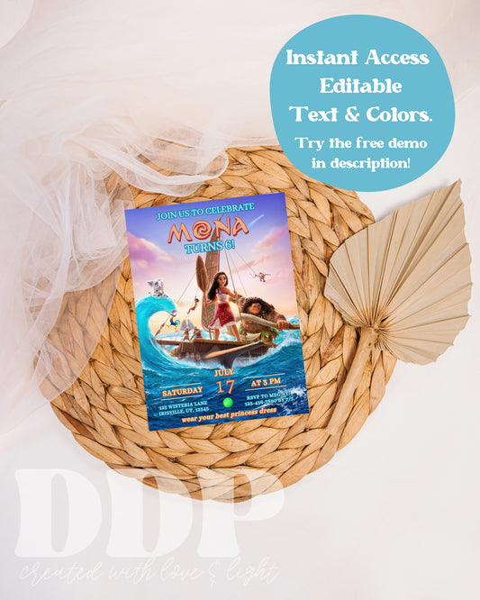 Moana Birthday Invitation | Moana ANY AGE Birthday Invite | Island Princess Themed Birthday