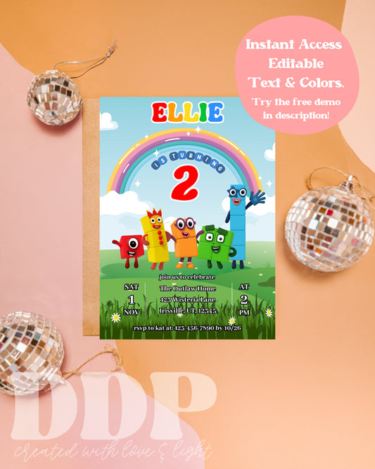 Number Blocks Birthday Invitation | Numberland ANY AGE Birthday Invite | Numberblocks Party Theme