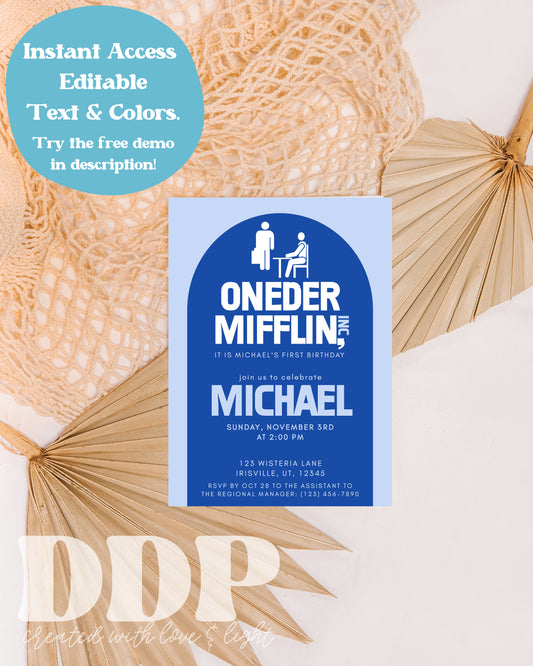 ONEder Mifflin First Birthday Invite | THE OFFICE Birthday Party Invitation | It is Your Birthday Invite