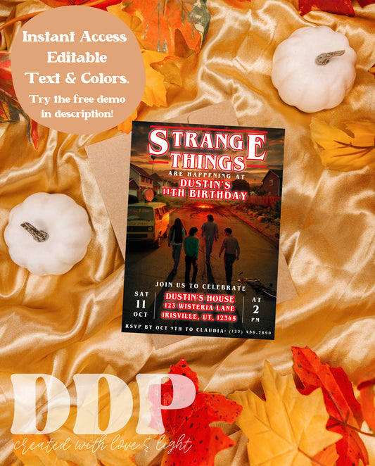 Strange Things Birthday Party Invitation | Upside Down Eleven Party Editable Invite Template