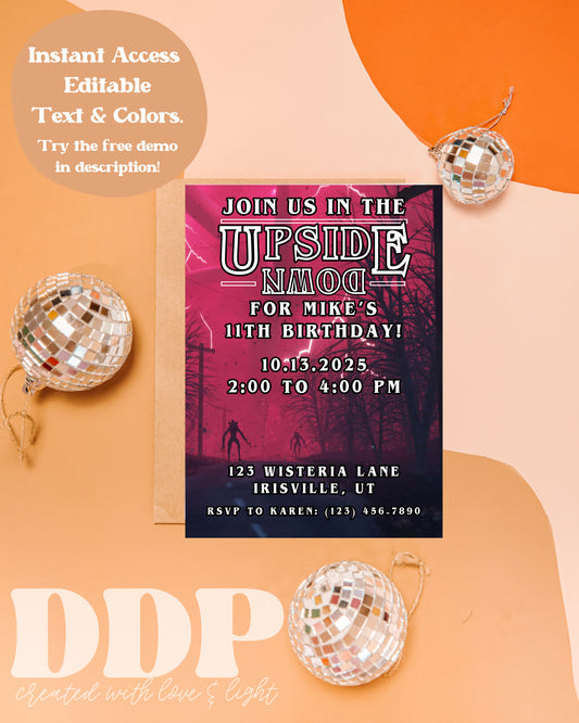 Stranger Things Birthday Party Invitation | Upside Down Party Editable Invite Template