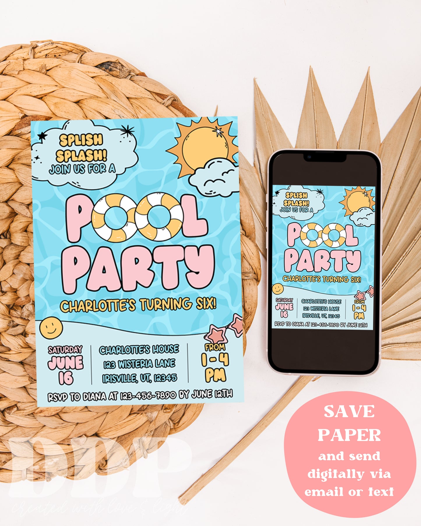 Editable Pool Party Invitation | Summer Evite Birthday | Retro Summer Pool Party Invite | Swimming Party Invite | Poolside Celebration