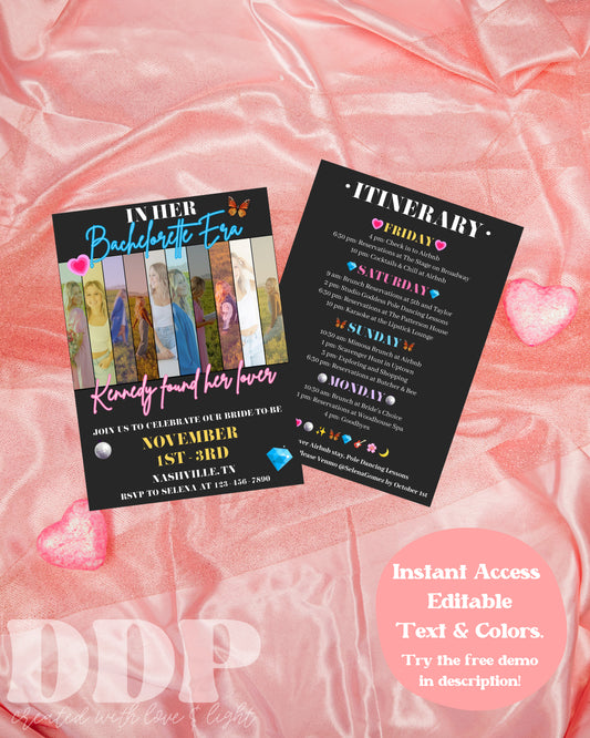 Swiftie Eras Tour Bachelorette Invitation + Itinerary Template