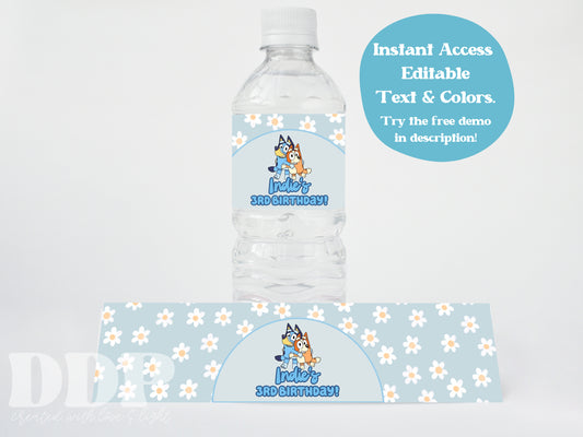 Bluey Water Bottle Label | Blue Heeler Inspired Water Bottle Label Template