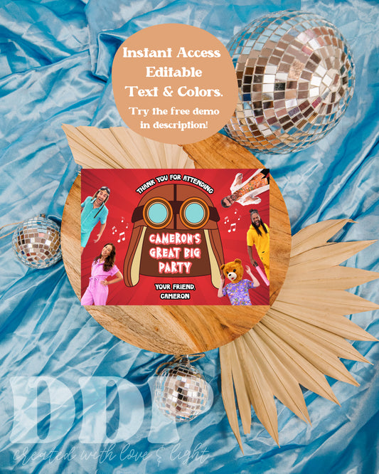 Danny Go Thank You Cards | Great Big Party Birthday Thank You