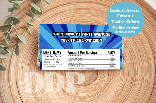 Danny Go Chocolate Wrapper Bar Label | Boys Birthday Party Decor | Great Big Party Hershey Bar Labels