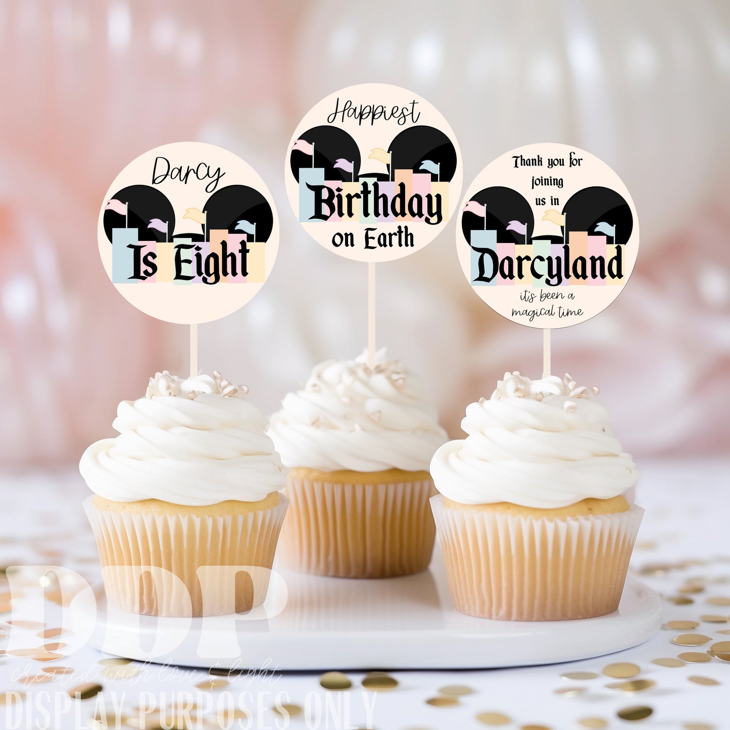 Retro Disneyland Inspired Cupcake Toppers | Vintage Disneyland Editable Cake Topper Template