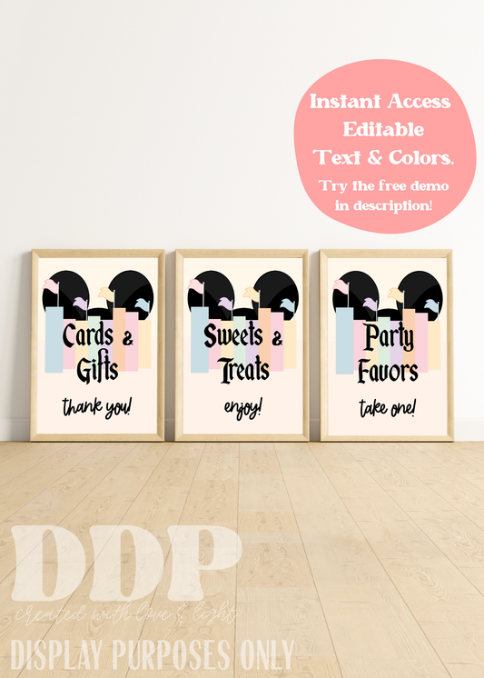 Disneyland Inspired Table Signs | Vintage Disneyland Party Supplies Editable Invite Template