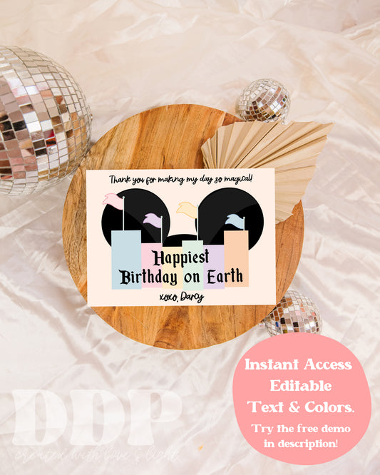 Disneyland Thank You Card | Vintage Theme Park Party Decor | Retro Disneyland Printable Party Supplies