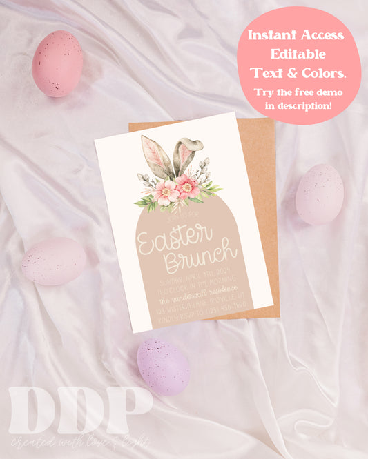Boho Easter Brunch Party Editable Invitation Template