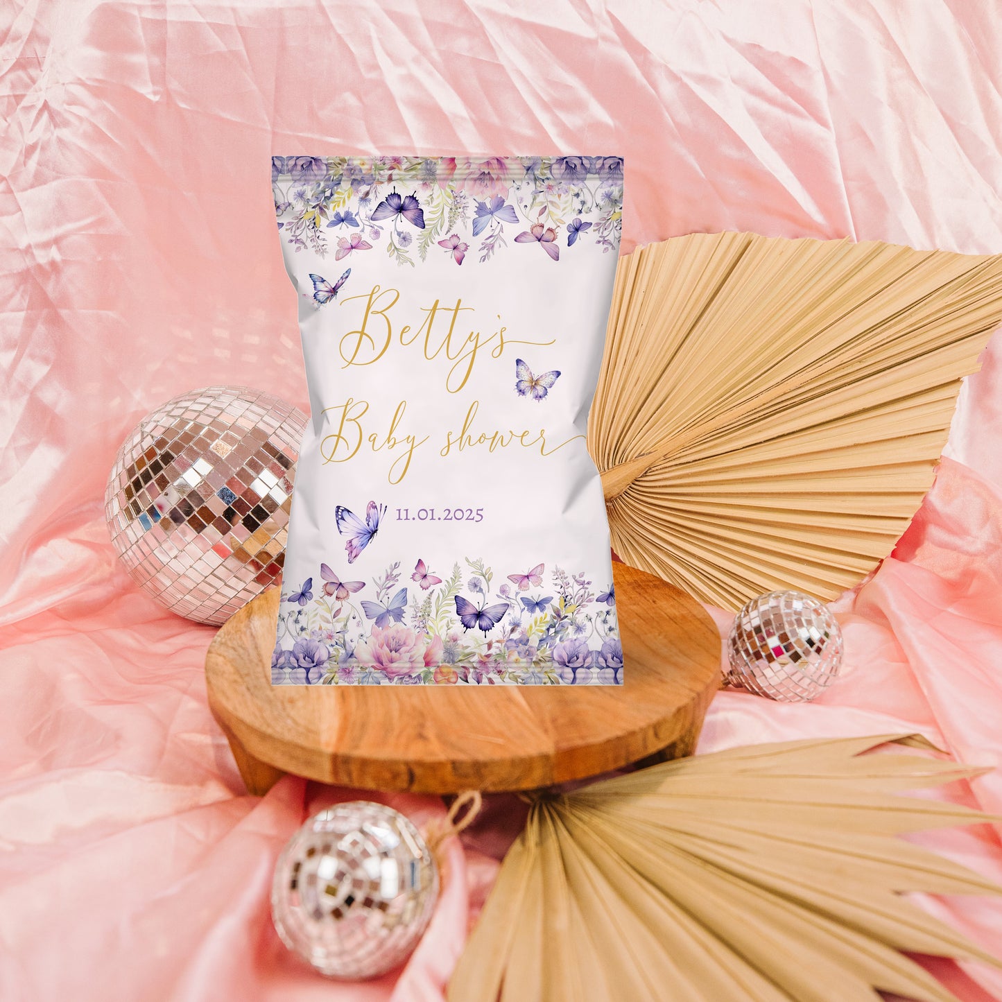 Enchanted to Meet You Baby Shower Chip Bag Label | Wildflower Butterfly Shower Printable Party Decor