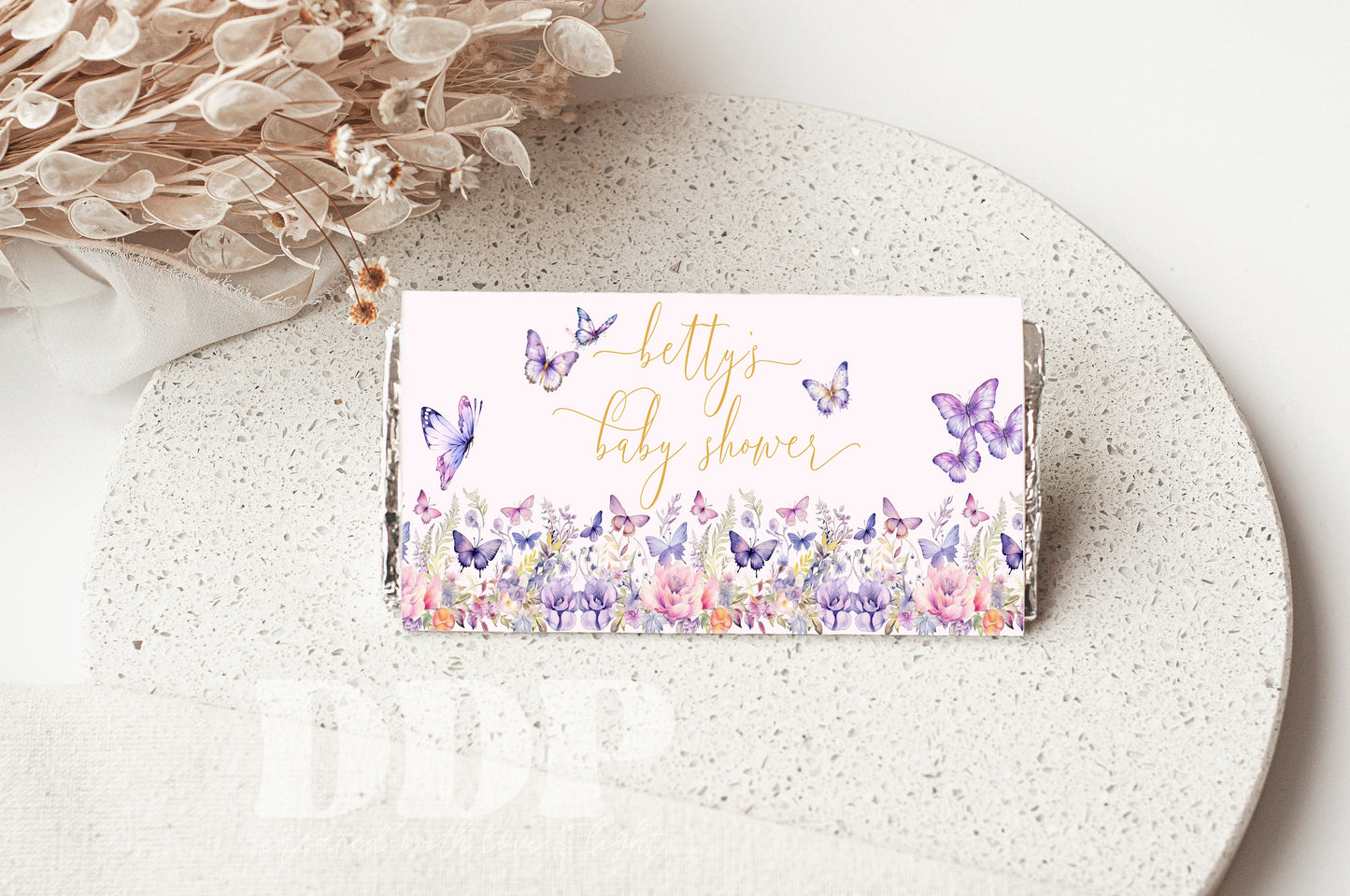 Enchanted to Meet You Chocolate Bar Label | Girl Baby Shower Butterfly Candy Label | Wildflower Butterflies Printable Party Decor