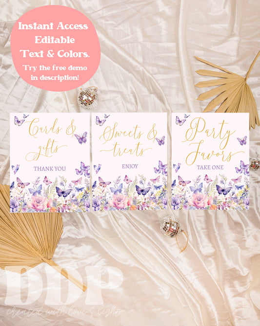 Enchanted to Meet You Baby Shower Table Sign Templates | Butterfly Baby Shower Decor | Printable Wildflower Butterfly Table Signs