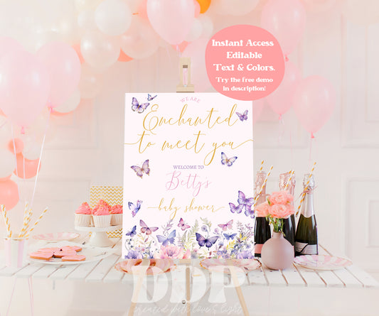Enchanted to Meet You Welcome Sign | Taylor Inspired Birthday Party Supplies | Girl Baby Shower Butterfly Printable Party Decor
