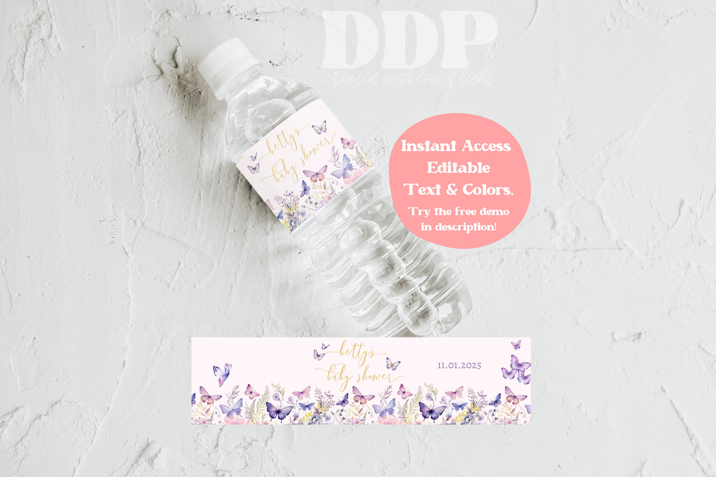 Enchanted to Meet You Water Bottle Label | Girl Baby Shower Butterfly Label | Wildflower Butterflies Printable Party Decor