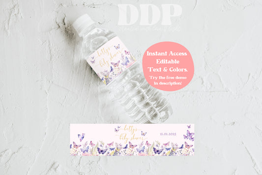 Enchanted to Meet You Water Bottle Label | Girl Baby Shower Butterfly Label | Wildflower Butterflies Printable Party Decor