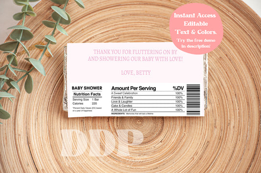 Enchanted to Meet You Chocolate Bar Label | Girl Baby Shower Butterfly Candy Label | Wildflower Butterflies Printable Party Decor