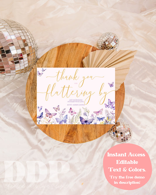 Enchanted to Meet You Baby Shower Thank You Card | Butterfly Baby Shower Party Decor | Printable Wildflower Butterfly Thank You Card