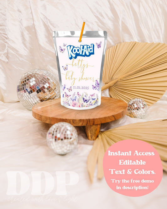 Enchanted to Meet You Juice Pouch Label | Butterfly Baby Shower Decor