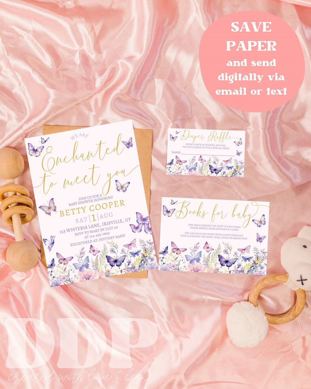 Enchanted to Meet You Baby Shower Invite Set | Girl Baby Shower Butterfly Invite | Butterfly Shower | Wildflower Butterflies Invite Bundle