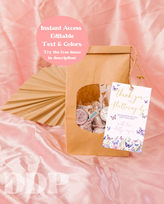 Enchanted to Meet You Favor Tag | Taylor Inspired Baby Shower | Girl Butterfly Shower Editable Thank You Tag Template