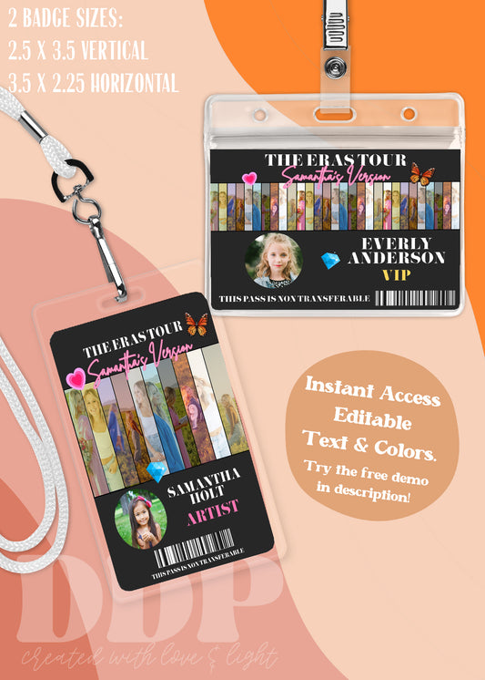 Eras Tour VIP Party Pass Badge | Swiftie Party Favor | Taylor Birthday Girl Party Pass Invite | Eras VIP Badge | Lanyard Badge
