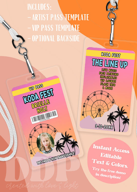Music Festival VIP Concert Birthday Party Pass | Birthday Festival Pass | Festival VIP Badge | Lanyard Badge