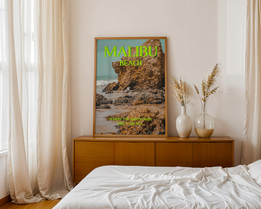 Malibu Art Print | California Travel Poster | Malibu Beach Postcard Art | Digital Wall Art