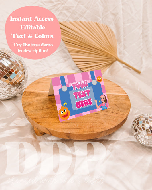 Overalls Songs for Littles Birthday Food Tent Label | Ms Rachel Printable Party Decor Buffet Cards | Sticky Bubble Gum Food Labels