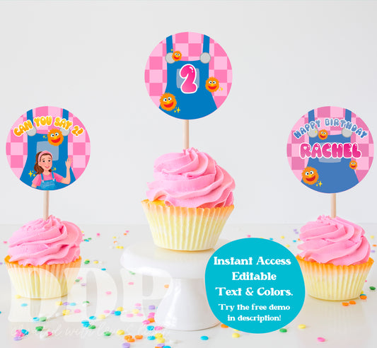 Overalls Cupcake Toppers | Songs for Littles Party Cupcake Toppers | Rachel Party Decor