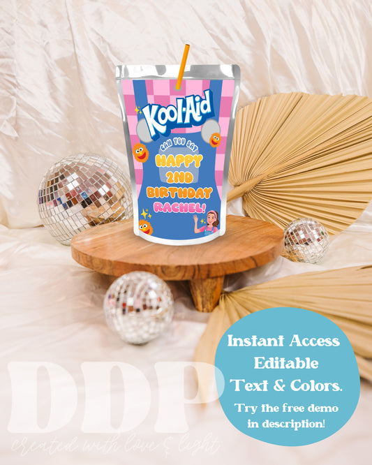 Overalls Juice Bag Label | Miss Rachel Party Birthday Decor