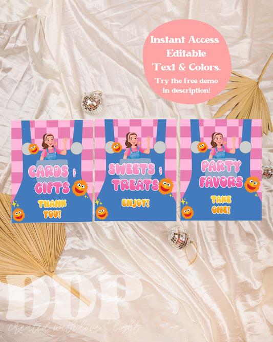 Overalls Songs for Littles Birthday Table Signs | Miss Rachel Birthday Decor