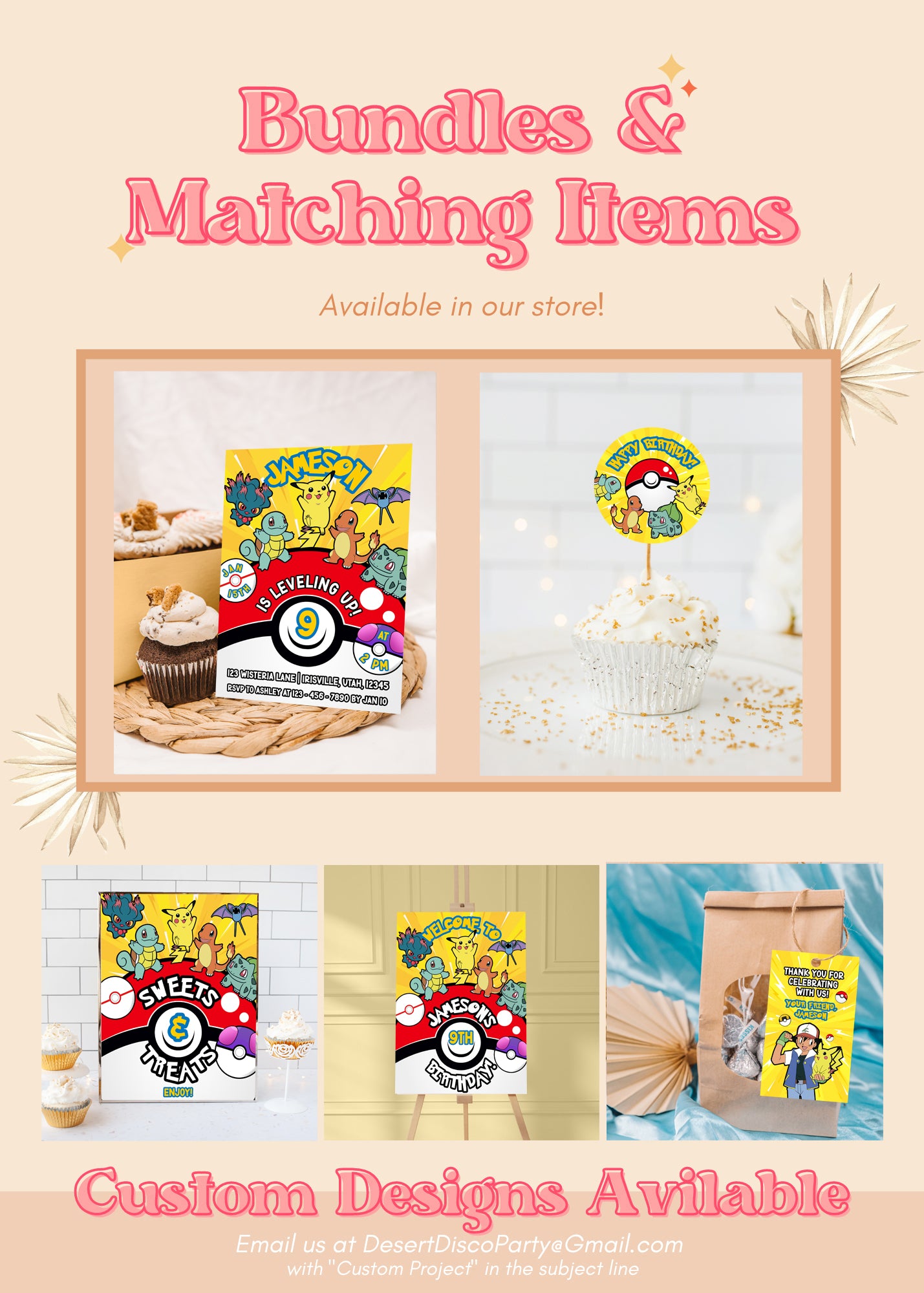 Pokemon Birthday Cupcake Topper | Pokeball Cupcake Topper | Pikachu Card Birthday Boy Printable Party Decor