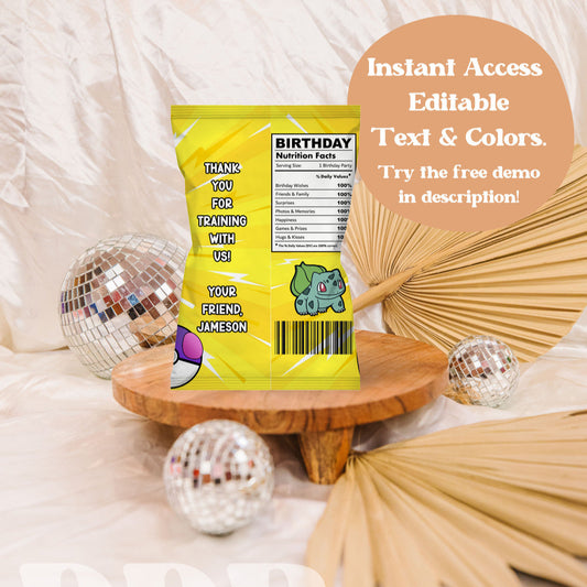 Pikachu Birthday Chips Bag Label | Boy Pokemon Game Printable Party Decor